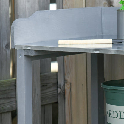 Planting Table Gardening Table Flower Table with Metal Work Surface Garden Wood Gray 76 x 37 x 89 cm