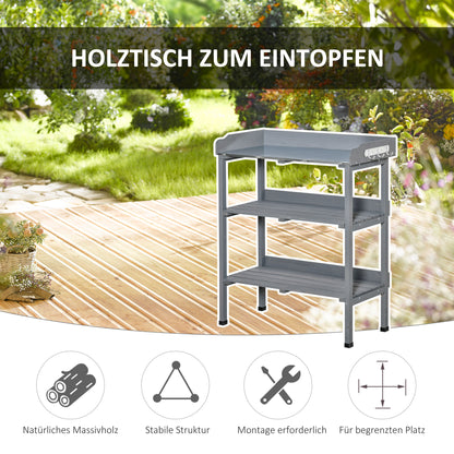 Planting Table Gardening Table Flower Table with Metal Work Surface Garden Wood Gray 76 x 37 x 89 cm