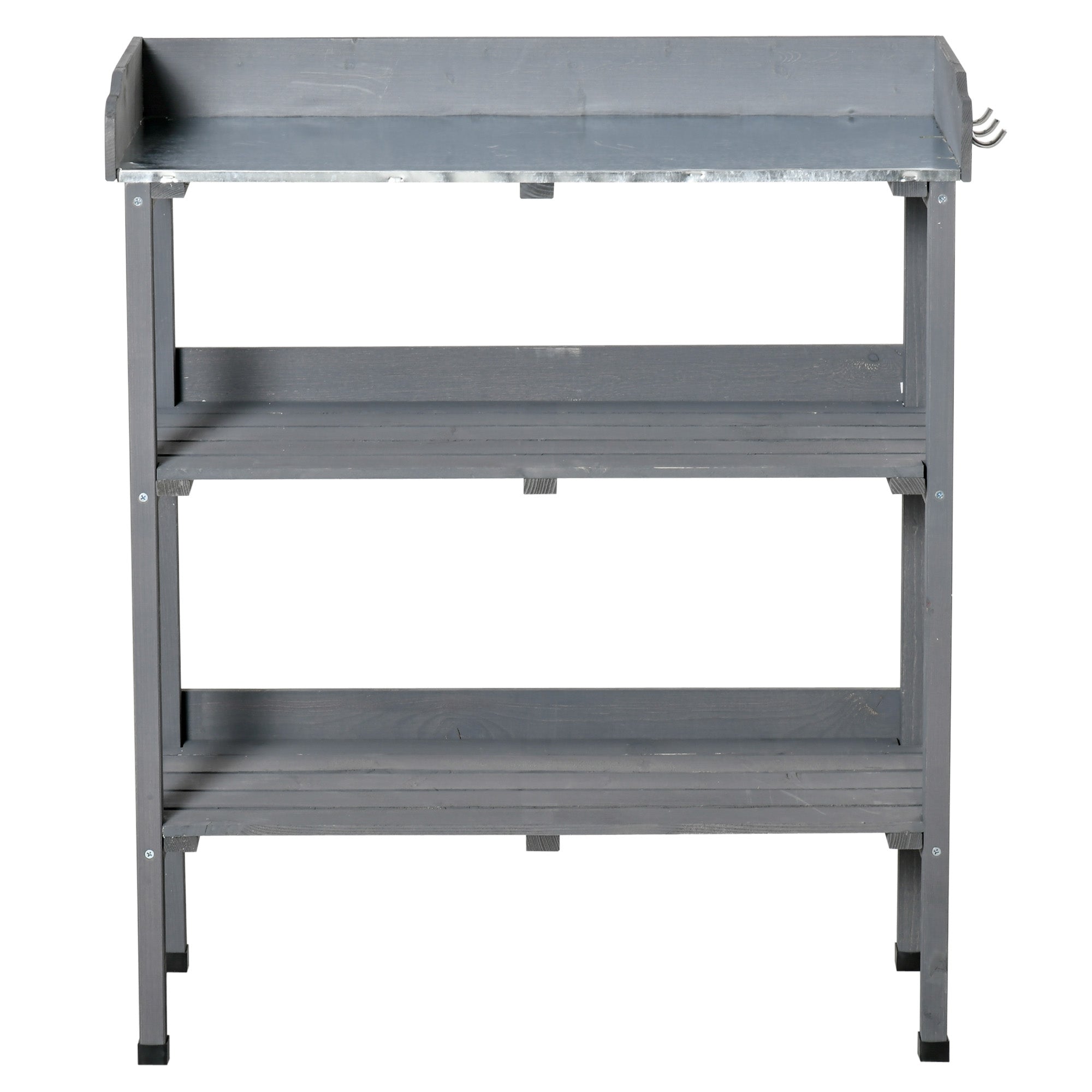 Planting Table Gardening Table Flower Table with Metal Work Surface Garden Wood Gray 76 x 37 x 89 cm
