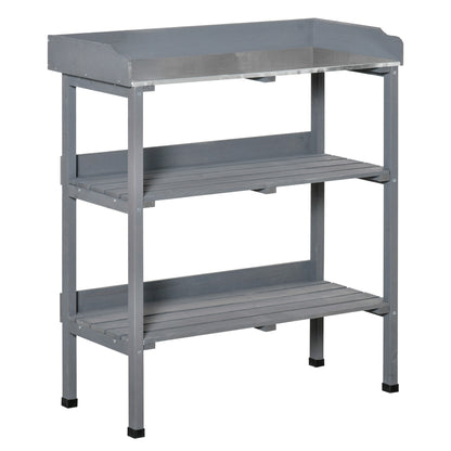 Planting Table Gardening Table Flower Table with Metal Work Surface Garden Wood Gray 76 x 37 x 89 cm