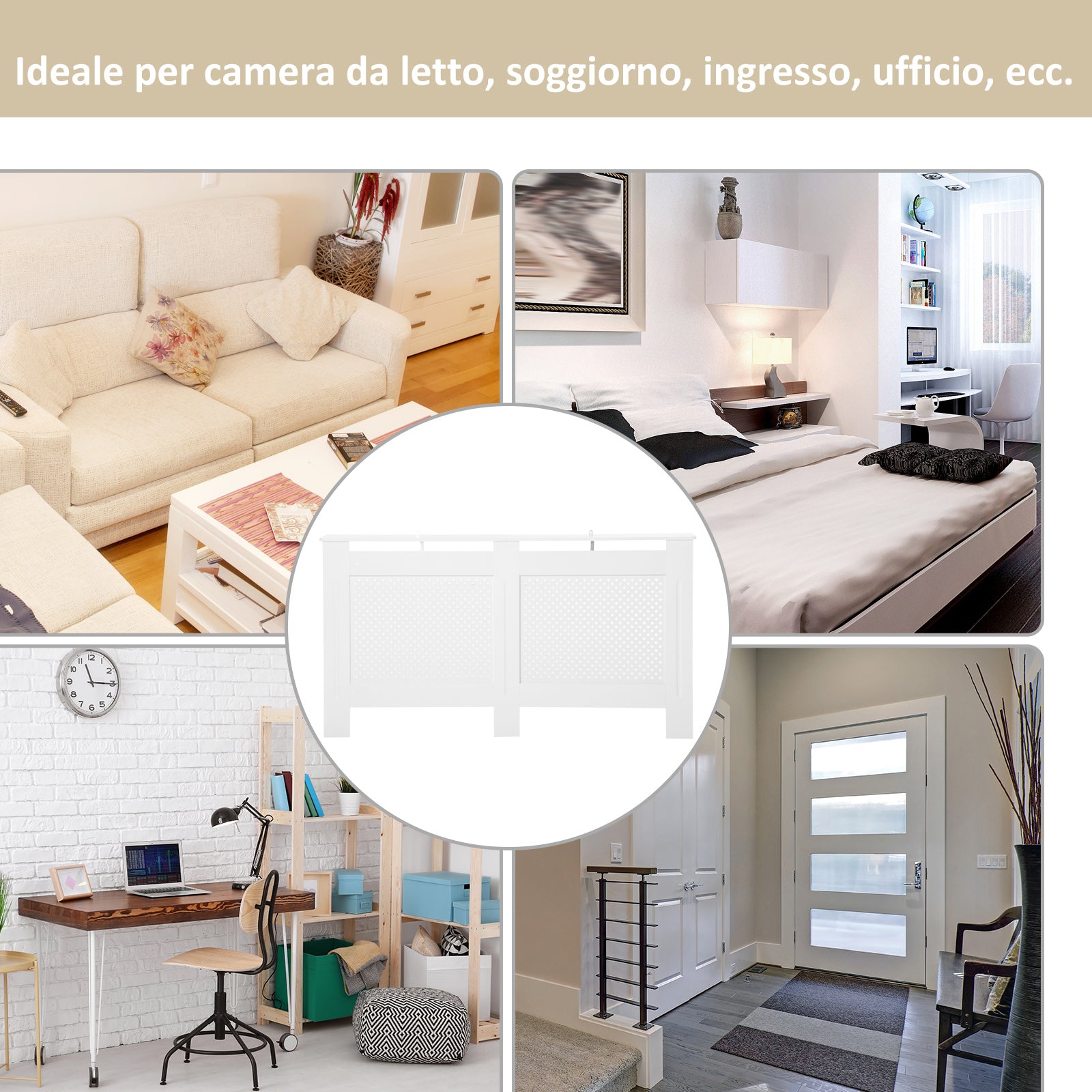 MDF Wood Radiator Cover, Modern Radiator Cabinet with Painted White Top Shelf, 151.5x82x19 cm