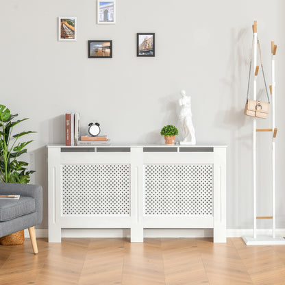 MDF Wood Radiator Cover, Modern Radiator Cabinet with Painted White Top Shelf, 151.5x82x19 cm