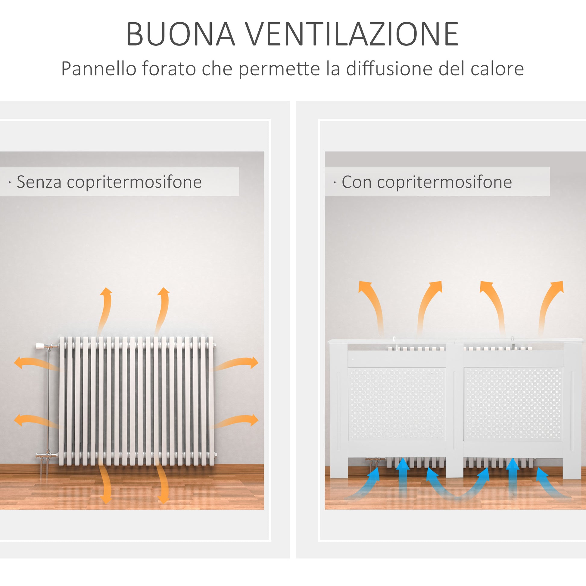 MDF Wood Radiator Cover, Modern Radiator Cabinet with Painted White Top Shelf, 151.5x82x19 cm
