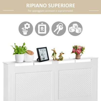 MDF Wood Radiator Cover, Modern Radiator Cabinet with Painted White Top Shelf, 151.5x82x19 cm