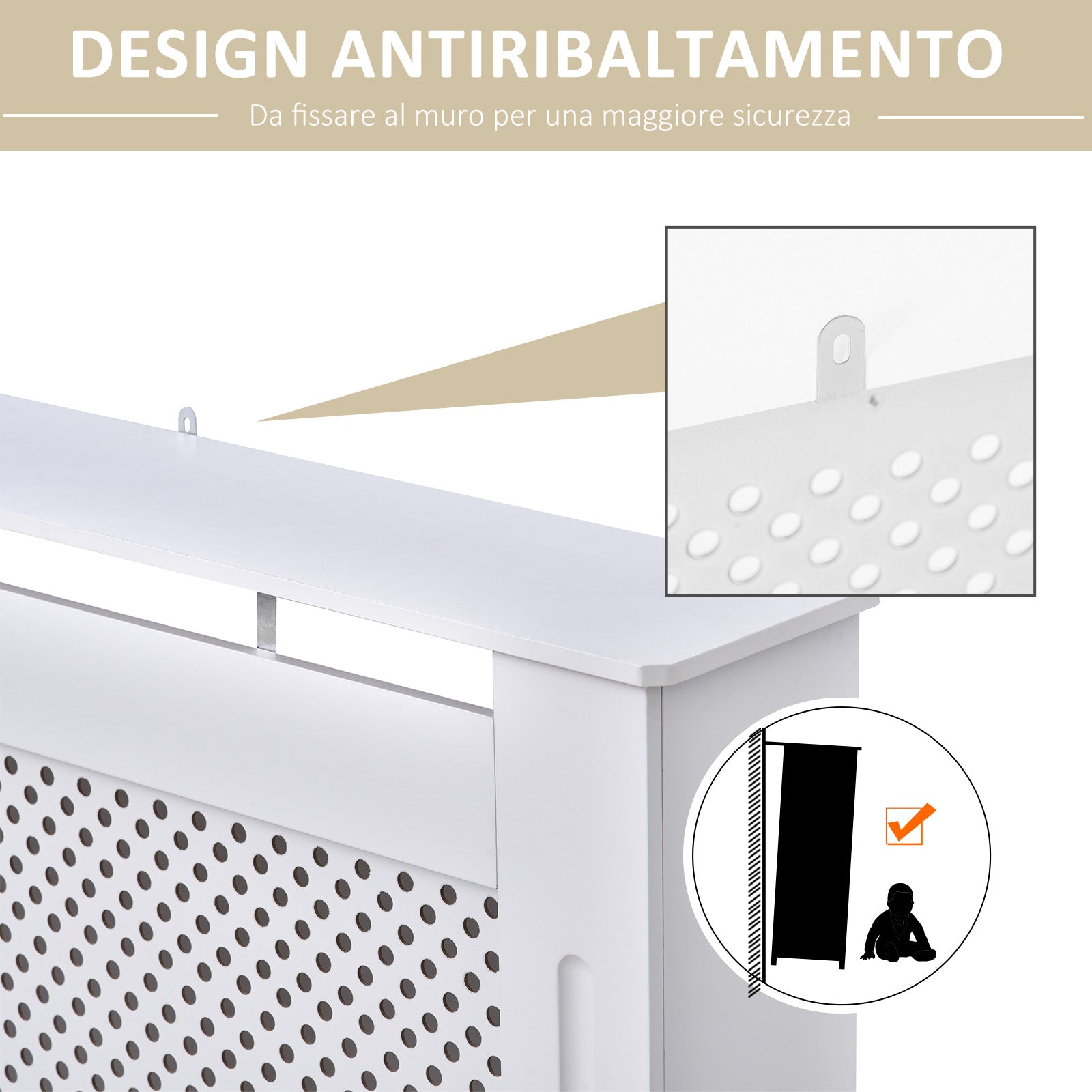 MDF Wood Radiator Cover, Modern Radiator Cabinet with Painted White Top Shelf, 151.5x82x19 cm