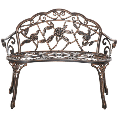 2-Seat Metal Garden Bench, Vintage Floral Park Bench, Bronze