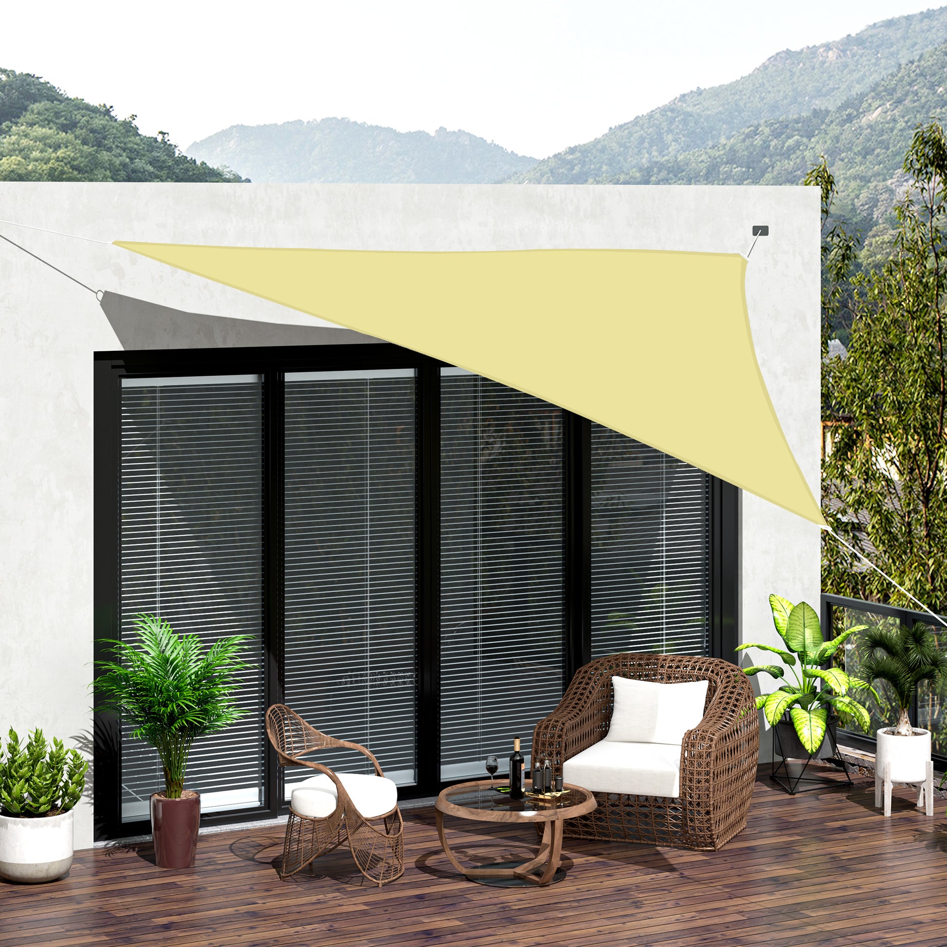 Beige Shade Sail Sun Canopy Triangle Polyester Fabric Garden Beach Camping Shade (various colors and sizes), 6x6x6 meters, beige