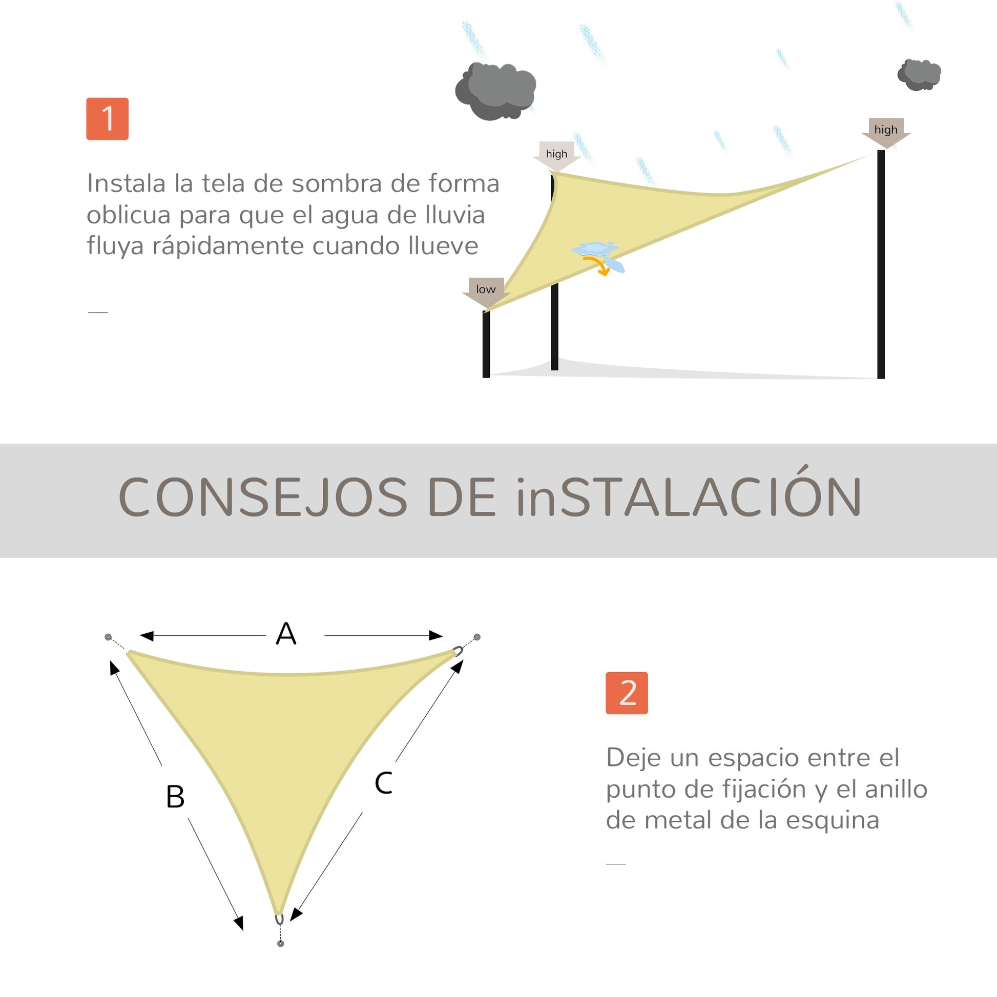 Beige Shade Sail Sun Canopy Triangle Polyester Fabric Garden Beach Camping Shade (various colors and sizes), 6x6x6 meters, beige