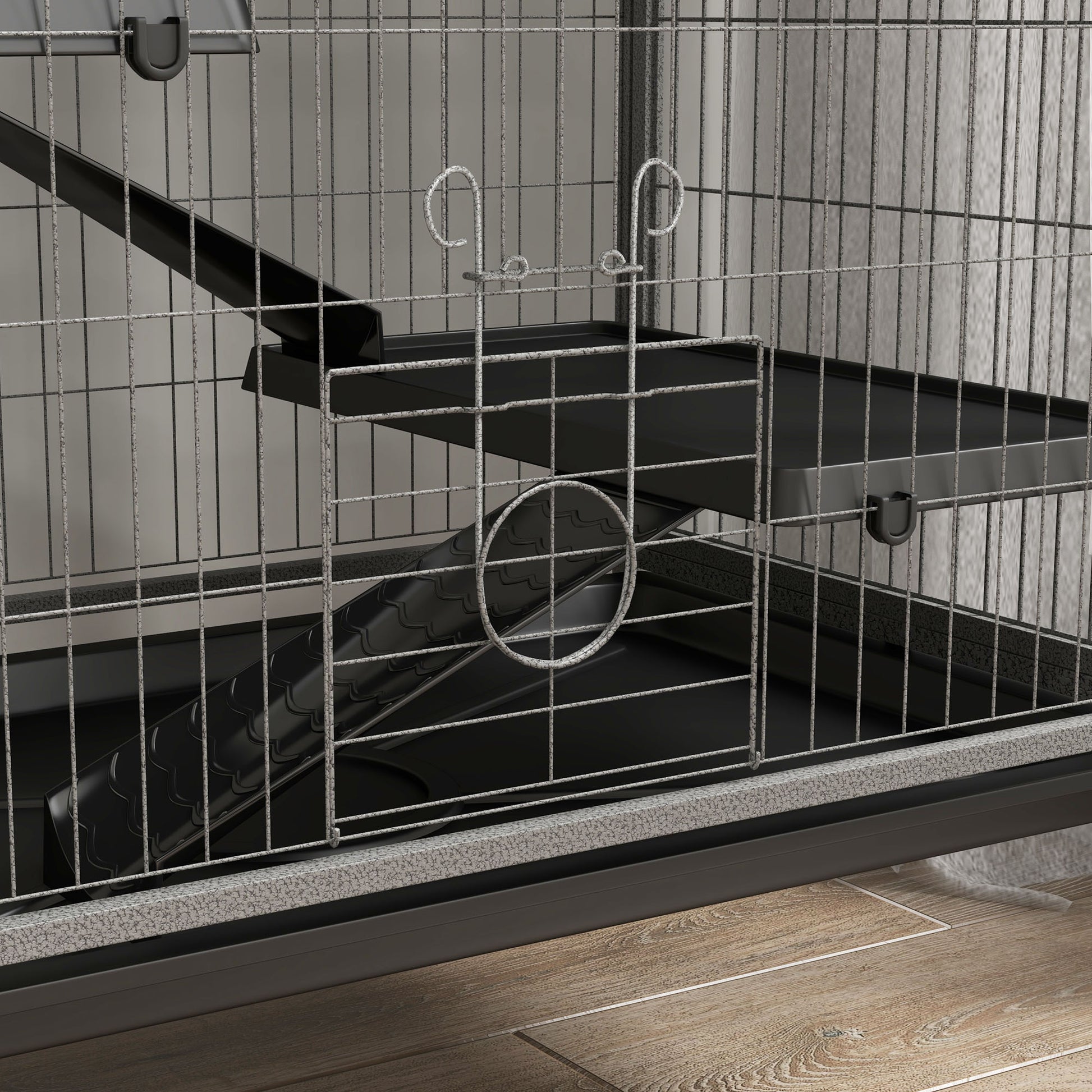 Multifunctional Rodent Cage 4 Platforms 3 Ramps 4 Doors dim. 80L x 52W x 159H cm Grey Silver Black Steel