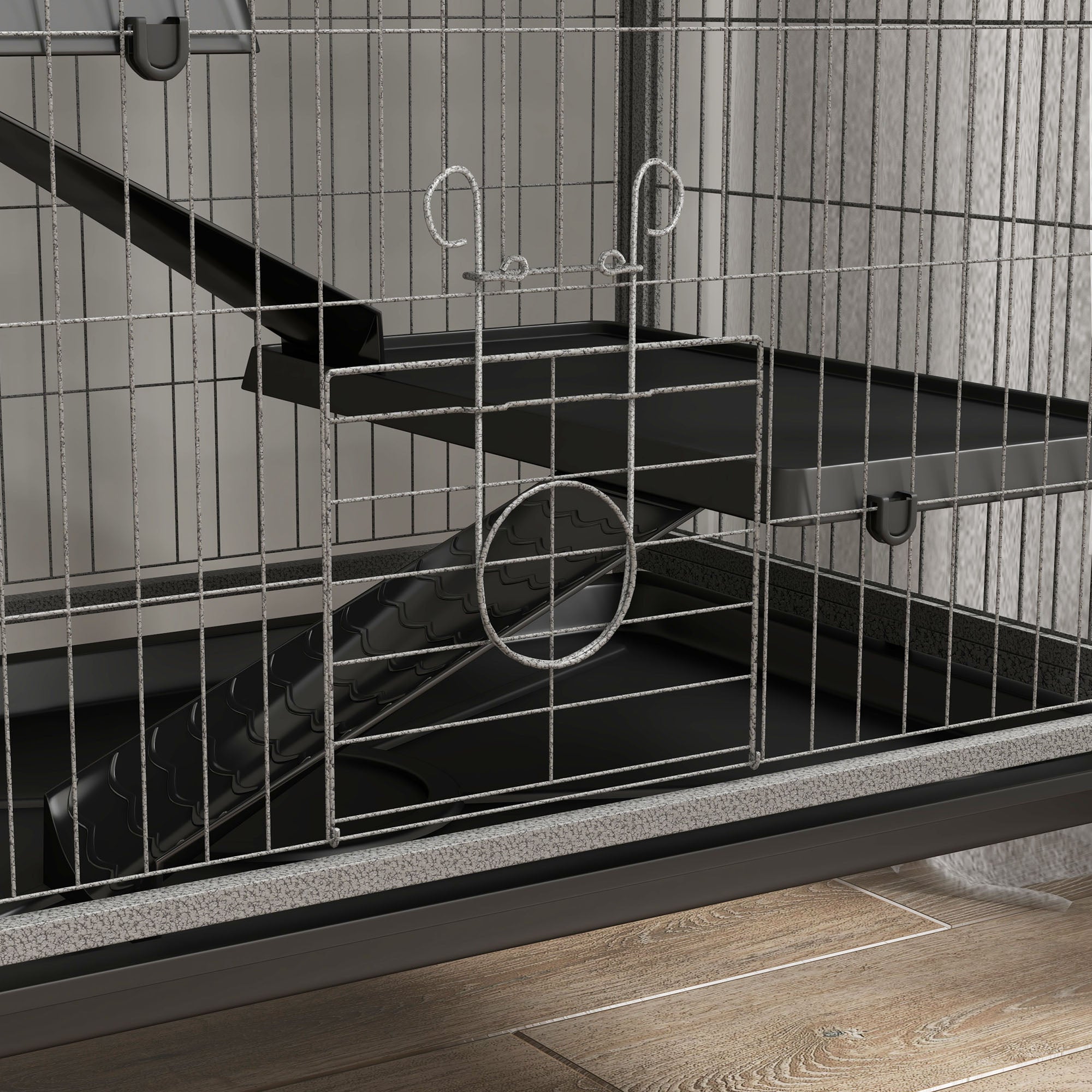 Multifunctional Rodent Cage 4 Platforms 3 Ramps 4 Doors dim. 80L x 52W x 159H cm Grey Silver Black Steel