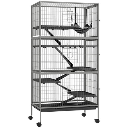 Multifunctional Rodent Cage 4 Platforms 3 Ramps 4 Doors dim. 80L x 52W x 159H cm Grey Silver Black Steel