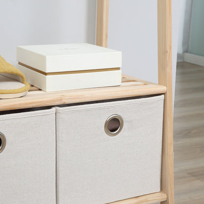 Wooden Coat Rack with Shoe Rack, 2 Shelves Standing Coat Rack with 2 Fabric Drawers, 4 Hooks, and Hanging Bar for Clothes Bags for Entryway Living Room 58x36x168 cm Natural