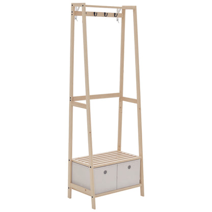 Wooden Coat Rack with Shoe Rack, 2 Shelves Standing Coat Rack with 2 Fabric Drawers, 4 Hooks, and Hanging Bar for Clothes Bags for Entryway Living Room 58x36x168 cm Natural