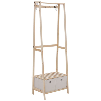 Wooden Coat Rack with Shoe Rack, 2 Shelves Standing Coat Rack with 2 Fabric Drawers, 4 Hooks, and Hanging Bar for Clothes Bags for Entryway Living Room 58x36x168 cm Natural