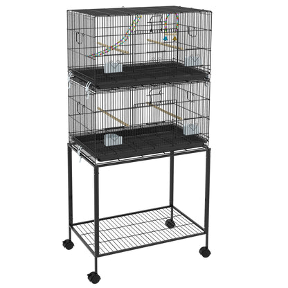 Bird Cage 77x46x164 cm Metal Cage for Birds with Removable Tray Wooden Perches Feeders for Parakeets Canaries Black