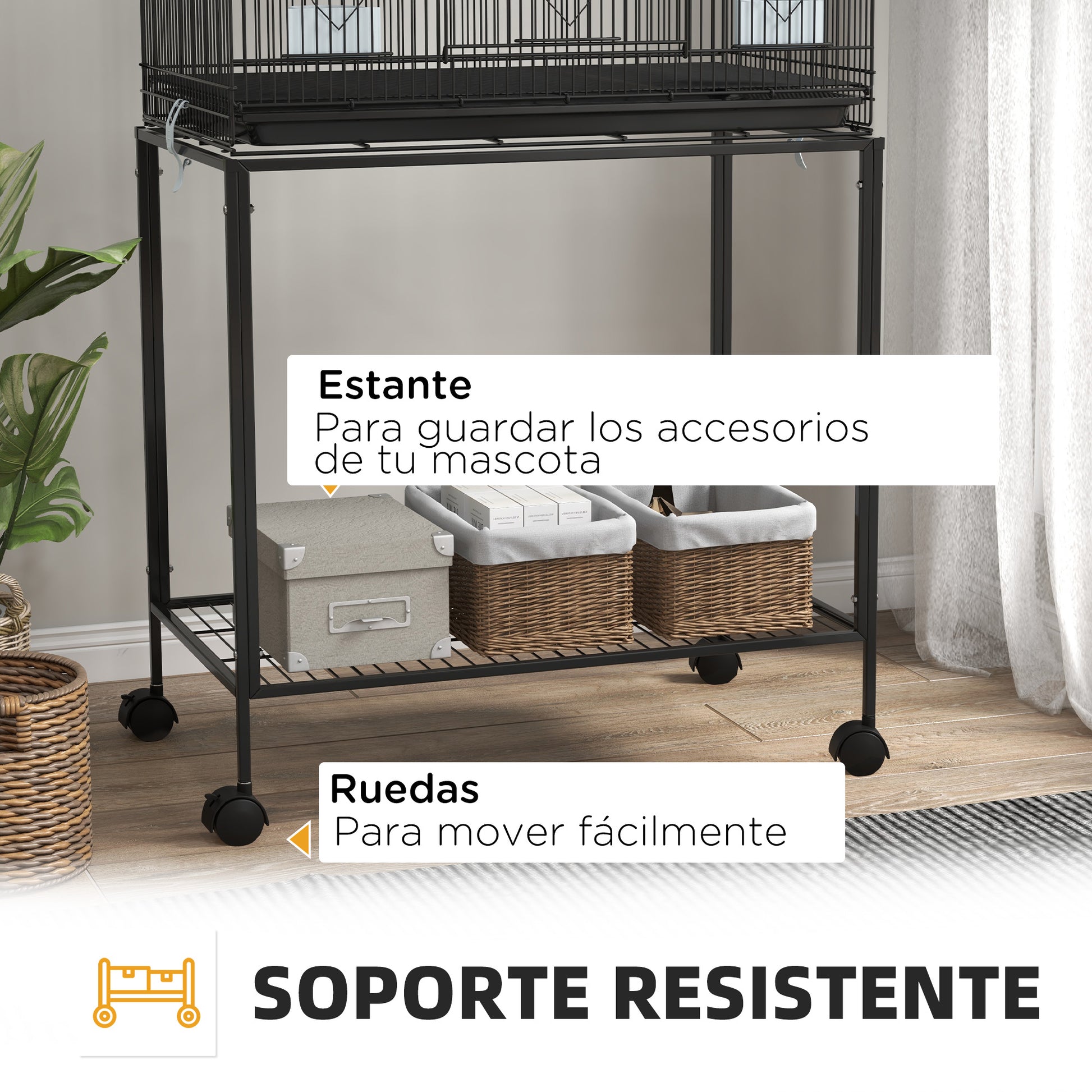 Bird Cage 77x46x164 cm Metal Cage for Birds with Removable Tray Wooden Perches Feeders for Parakeets Canaries Black