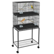 Bird Cage 77x46x164 cm Metal Cage for Birds with Removable Tray Wooden Perches Feeders for Parakeets Canaries Black