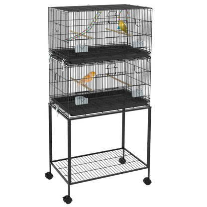 Bird Cage 77x46x164 cm Metal Cage for Birds with Removable Tray Wooden Perches Feeders for Parakeets Canaries Black