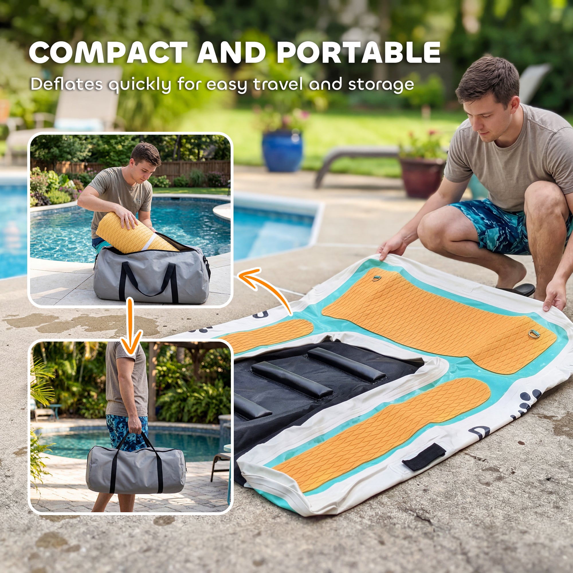 Inflatable Dog Water Ramp — 59.4 x 40.2 x 5.9 in Portable Floating Dock with Non-Slip EVA Surface, Ladder for Pools, Boats & Lakes, Supports Up to 220 lb