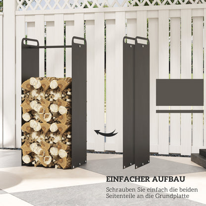 Firewood Rack 37 x 30 x 90 cm Wood Storage with Handles, Firewood Rack for Outdoor, Indoor, up to 30 kg, Steel, Black