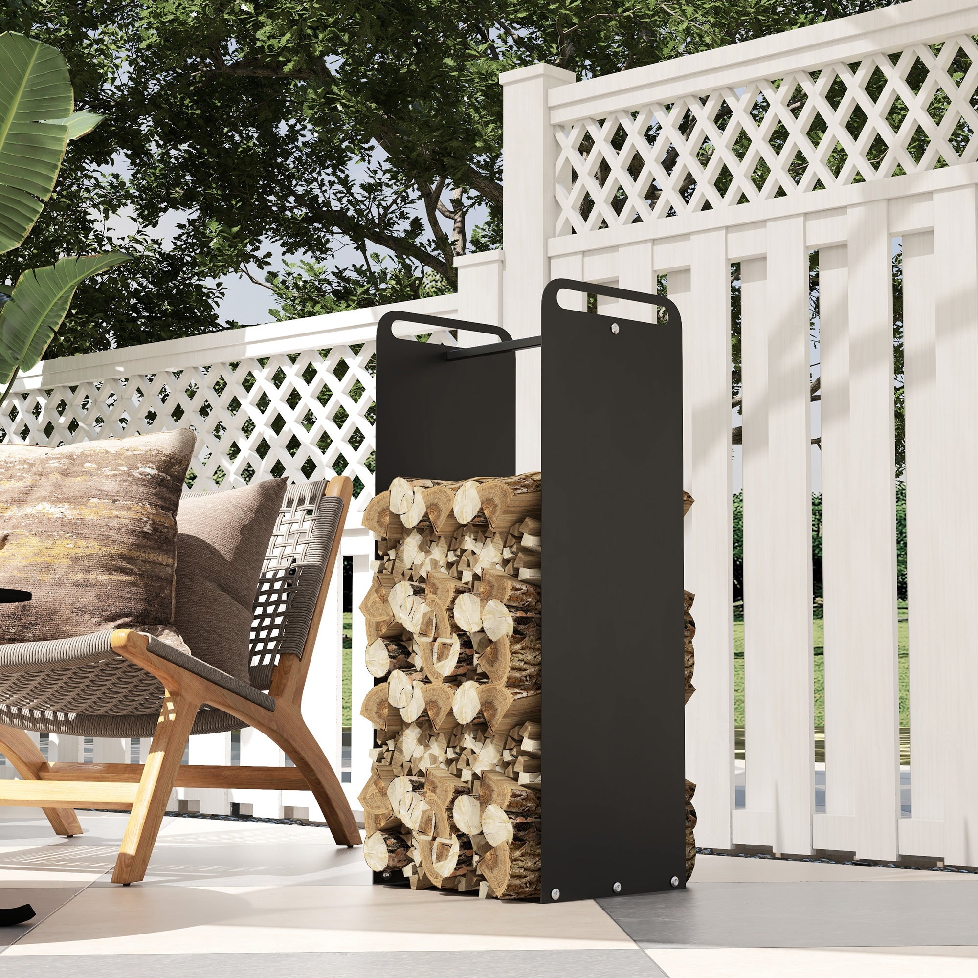 Firewood Rack 37 x 30 x 90 cm Wood Storage with Handles, Firewood Rack for Outdoor, Indoor, up to 30 kg, Steel, Black