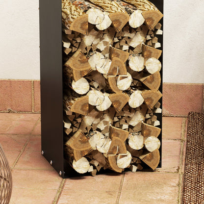 Firewood Rack 37 x 30 x 90 cm Wood Storage with Handles, Firewood Rack for Outdoor, Indoor, up to 30 kg, Steel, Black