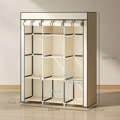 Fabric Wardrobe, Clothes Closet with Clothes Rails, 8 Levels, Foldable Wardrobe, Foldable Wardrobe for Bedroom, Hallway, Non-Woven Fabric, Cream White, 125 x 43 x 162.5 cm