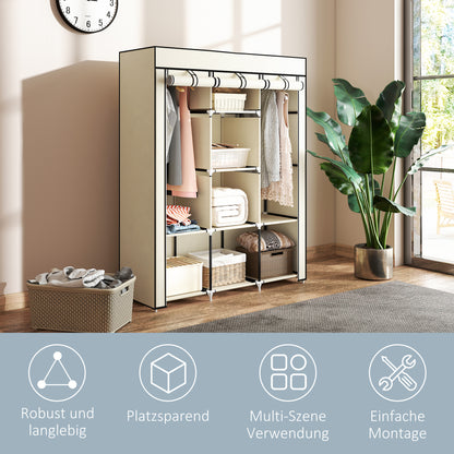 Fabric Wardrobe, Clothes Closet with Clothes Rails, 8 Levels, Foldable Wardrobe, Foldable Wardrobe for Bedroom, Hallway, Non-Woven Fabric, Cream White, 125 x 43 x 162.5 cm