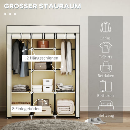 Fabric Wardrobe, Clothes Closet with Clothes Rails, 8 Levels, Foldable Wardrobe, Foldable Wardrobe for Bedroom, Hallway, Non-Woven Fabric, Cream White, 125 x 43 x 162.5 cm