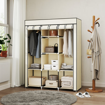 Fabric Wardrobe, Clothes Closet with Clothes Rails, 8 Levels, Foldable Wardrobe, Foldable Wardrobe for Bedroom, Hallway, Non-Woven Fabric, Cream White, 125 x 43 x 162.5 cm