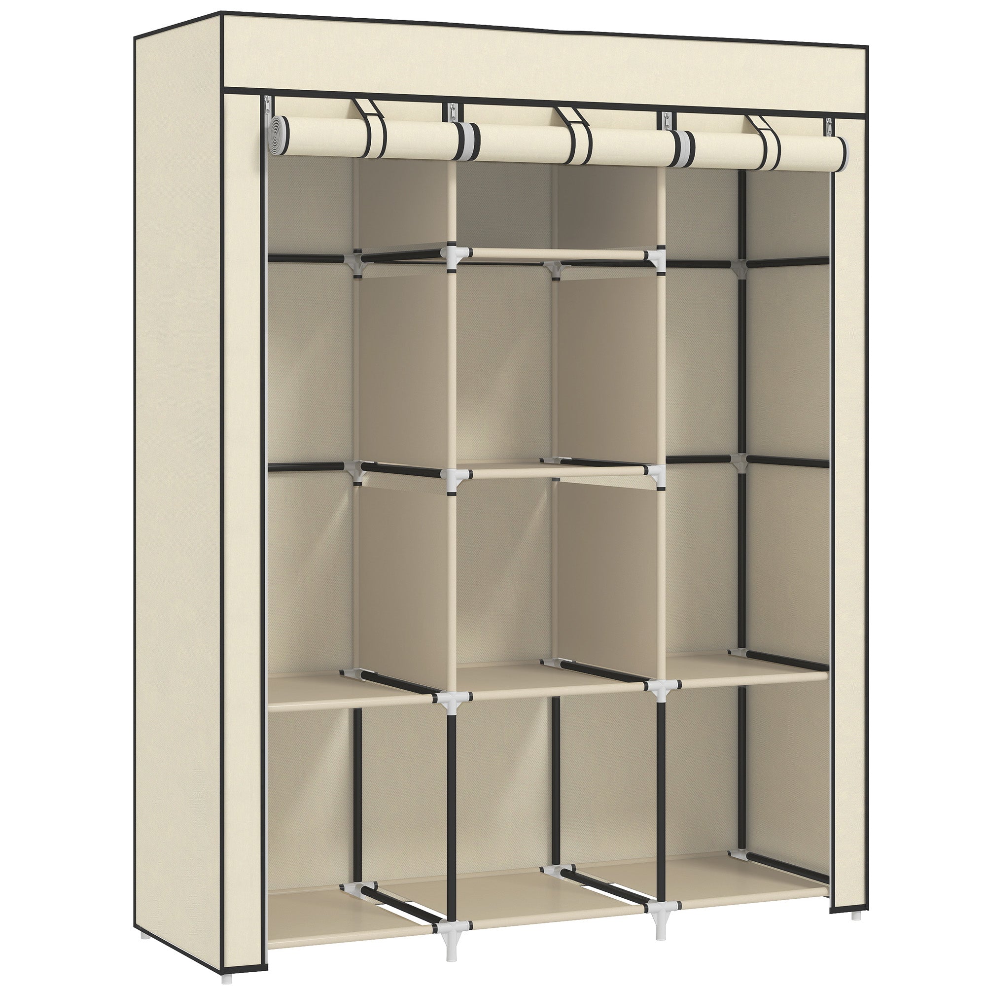 Fabric Wardrobe, Clothes Closet with Clothes Rails, 8 Levels, Foldable Wardrobe, Foldable Wardrobe for Bedroom, Hallway, Non-Woven Fabric, Cream White, 125 x 43 x 162.5 cm