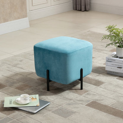 Padded Velvet Footstool Footrest Polyester Steel Foam Turquoise 44.5 x 44.5 x 41.5 cm