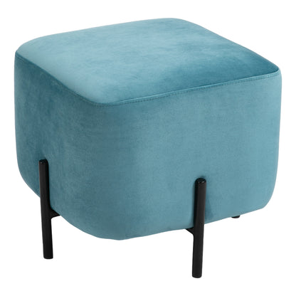 Padded Velvet Footstool Footrest Polyester Steel Foam Turquoise 44.5 x 44.5 x 41.5 cm