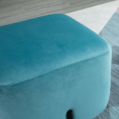 Padded Velvet Footstool Footrest Polyester Steel Foam Turquoise 44.5 x 44.5 x 41.5 cm