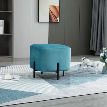Padded Velvet Footstool Footrest Polyester Steel Foam Turquoise 44.5 x 44.5 x 41.5 cm