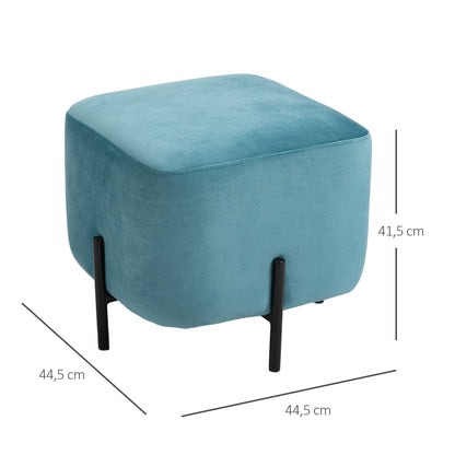 Padded Velvet Footstool Footrest Polyester Steel Foam Turquoise 44.5 x 44.5 x 41.5 cm