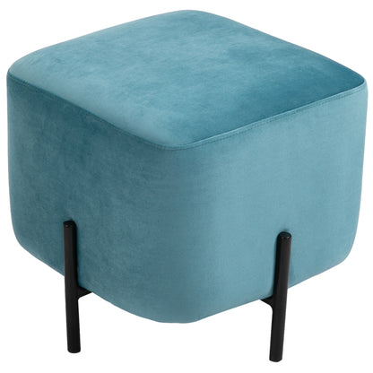 Padded Velvet Footstool Footrest Polyester Steel Foam Turquoise 44.5 x 44.5 x 41.5 cm