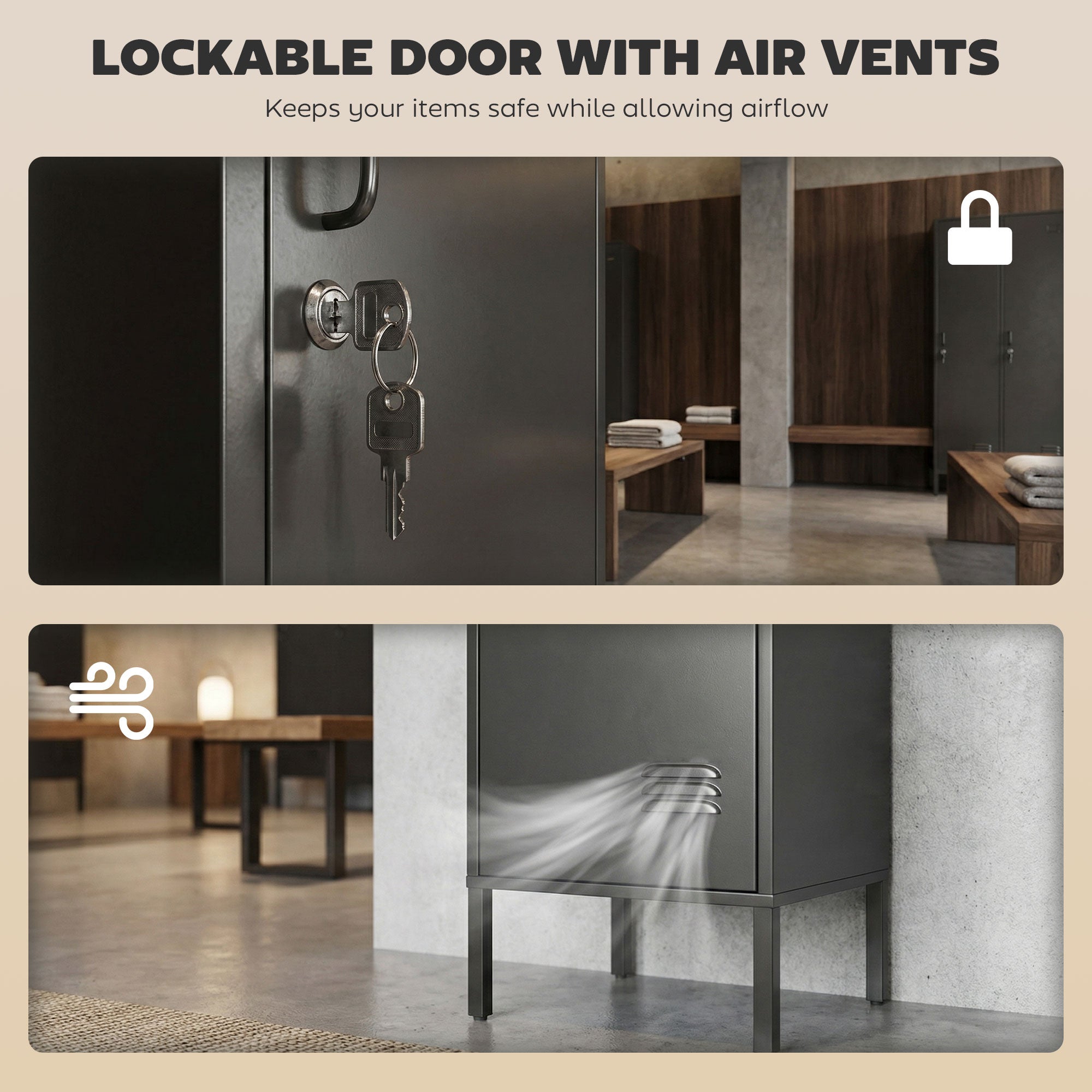 Steel Locker with Lock, Hanging Rail, Label Holder & Ventilated Door, 15.7 x 15.7 x 70.5 in, Black