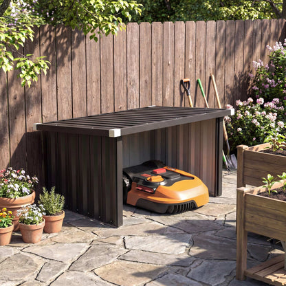 Galvanized Steel Robot Mower Garage with Sloped Roof — Easy Assembly, 108 × 86 × 62.5 cm (42.5 × 33.9 × 24.6 in), Dark Grey