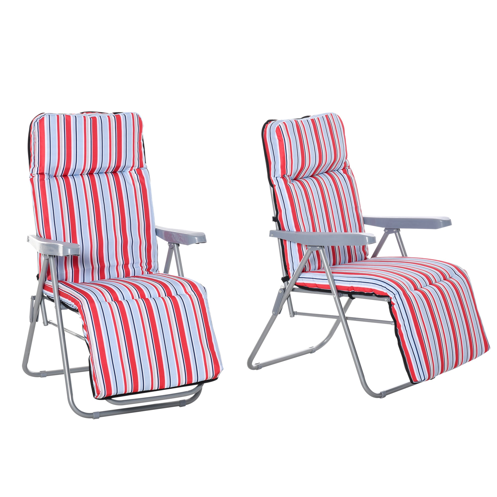 2-Piece Recliner Set with Cushion, Folding Sun Lounger, 5-Position Adjustable Backrest, Garden Lounger, Garden Furniture Set, Steel, Polyester, Red, 60 x 75 x 65-102 cm