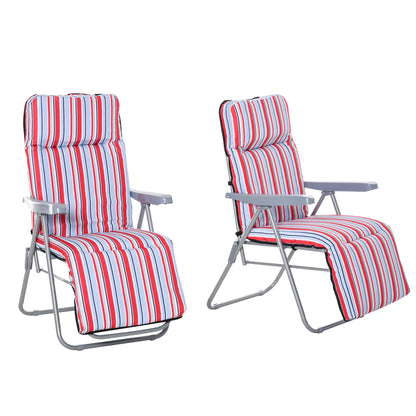2-Piece Recliner Set with Cushion, Folding Sun Lounger, 5-Position Adjustable Backrest, Garden Lounger, Garden Furniture Set, Steel, Polyester, Red, 60 x 75 x 65-102 cm