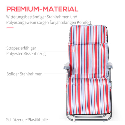 2-Piece Recliner Set with Cushion, Folding Sun Lounger, 5-Position Adjustable Backrest, Garden Lounger, Garden Furniture Set, Steel, Polyester, Red, 60 x 75 x 65-102 cm