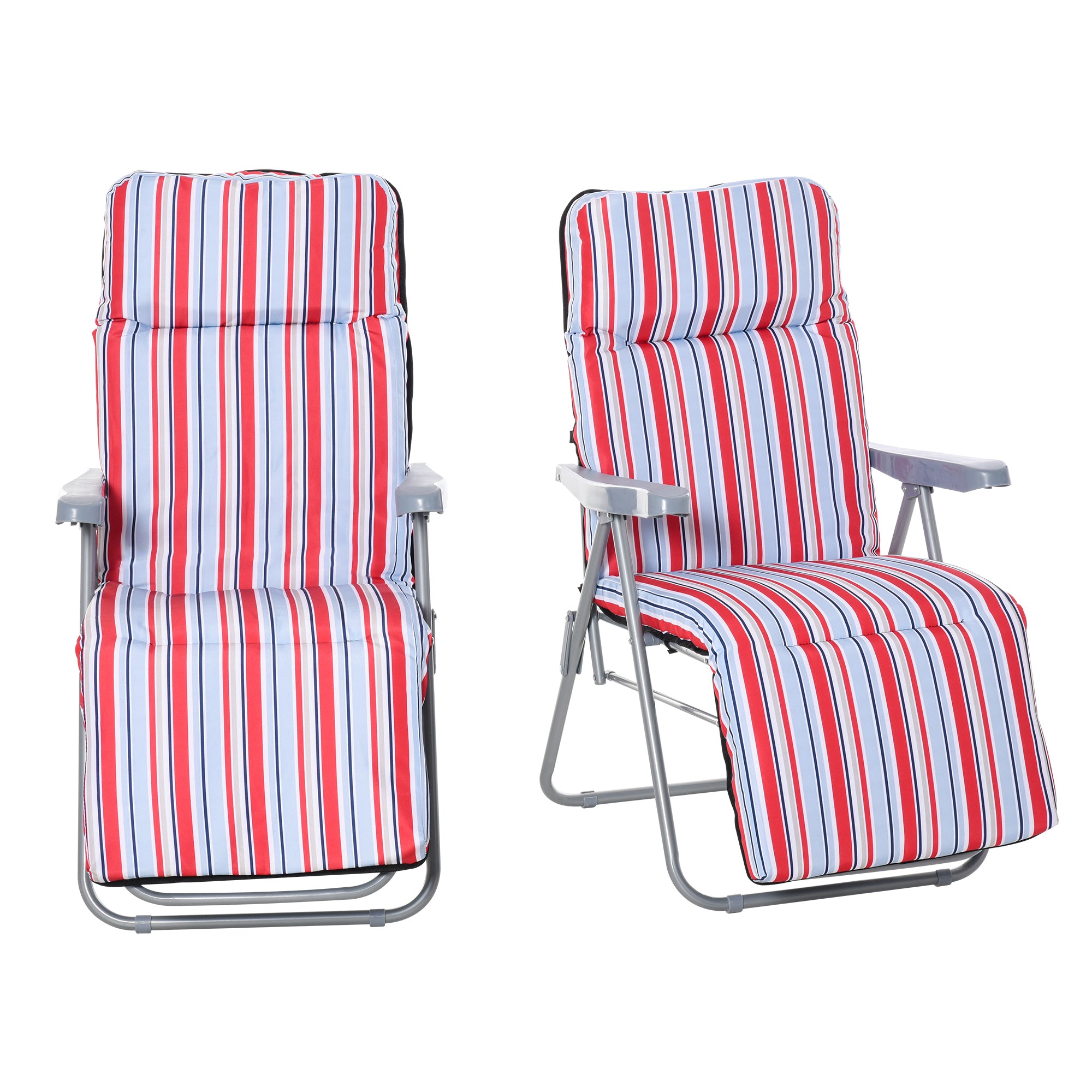 2-Piece Recliner Set with Cushion, Folding Sun Lounger, 5-Position Adjustable Backrest, Garden Lounger, Garden Furniture Set, Steel, Polyester, Red, 60 x 75 x 65-102 cm
