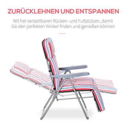 2-Piece Recliner Set with Cushion, Folding Sun Lounger, 5-Position Adjustable Backrest, Garden Lounger, Garden Furniture Set, Steel, Polyester, Red, 60 x 75 x 65-102 cm