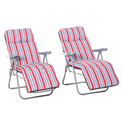 2-Piece Recliner Set with Cushion, Folding Sun Lounger, 5-Position Adjustable Backrest, Garden Lounger, Garden Furniture Set, Steel, Polyester, Red, 60 x 75 x 65-102 cm