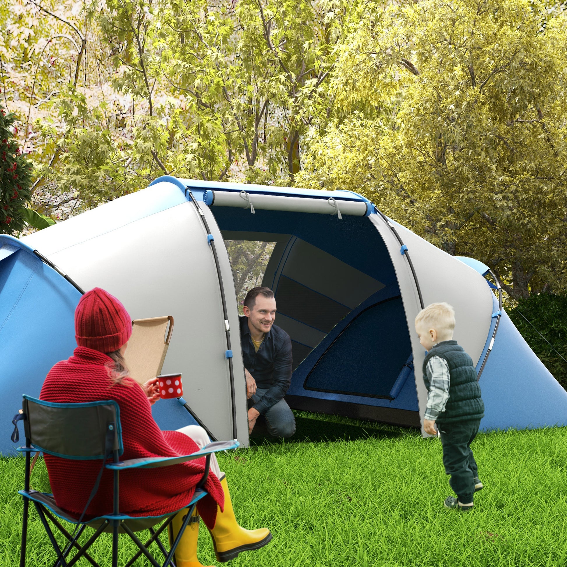 Camping Tent for 4-6 People Lightweight, Stable Waterproof Family Tent with Entrance Ground Sheet, Tent with 2000mm Water Column Tunnel Tent Dome Tent for Camping Travel Trekking Garden, Blue