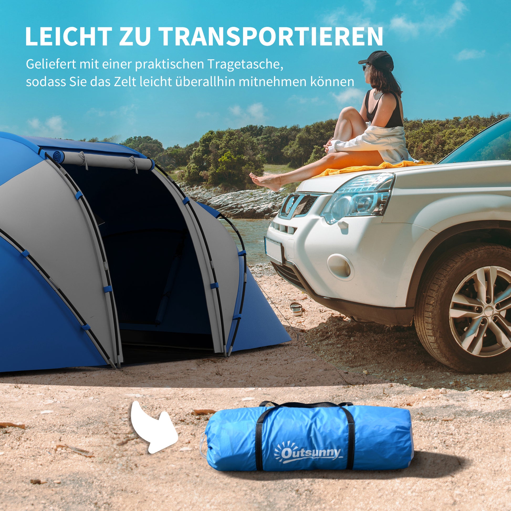 Camping Tent for 4-6 People Lightweight, Stable Waterproof Family Tent with Entrance Ground Sheet, Tent with 2000mm Water Column Tunnel Tent Dome Tent for Camping Travel Trekking Garden, Blue