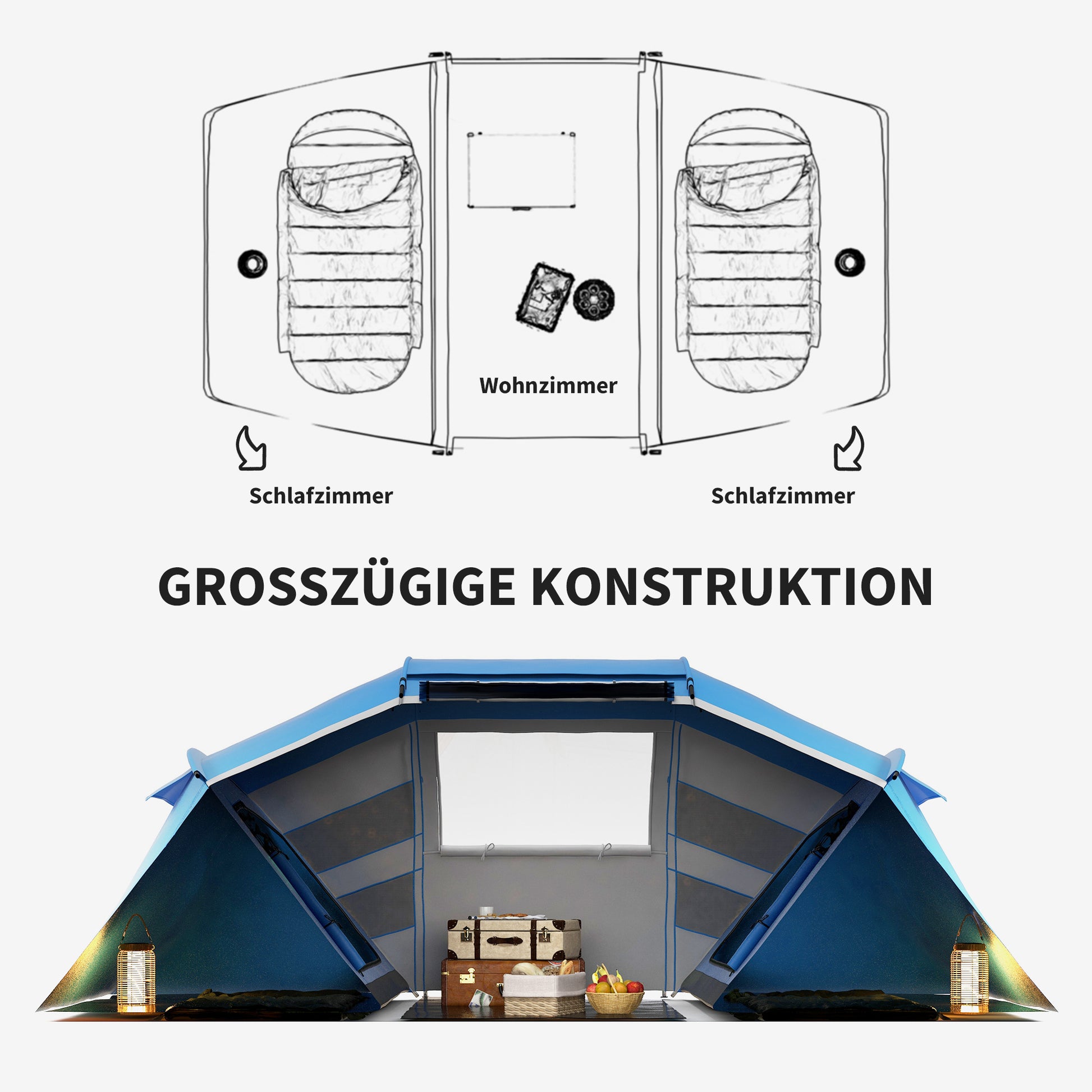 Camping Tent for 4-6 People Lightweight, Stable Waterproof Family Tent with Entrance Ground Sheet, Tent with 2000mm Water Column Tunnel Tent Dome Tent for Camping Travel Trekking Garden, Blue