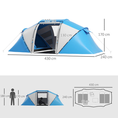 Camping Tent for 4-6 People Lightweight, Stable Waterproof Family Tent with Entrance Ground Sheet, Tent with 2000mm Water Column Tunnel Tent Dome Tent for Camping Travel Trekking Garden, Blue
