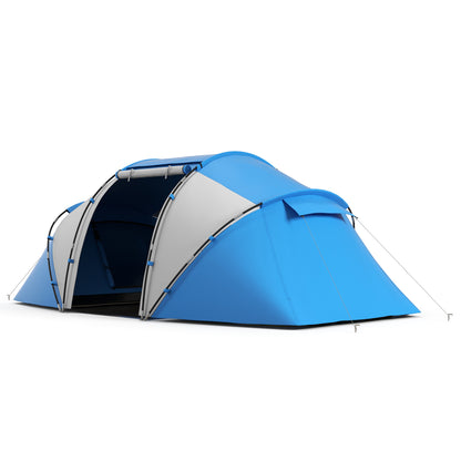 Camping Tent for 4-6 People Lightweight, Stable Waterproof Family Tent with Entrance Ground Sheet, Tent with 2000mm Water Column Tunnel Tent Dome Tent for Camping Travel Trekking Garden, Blue